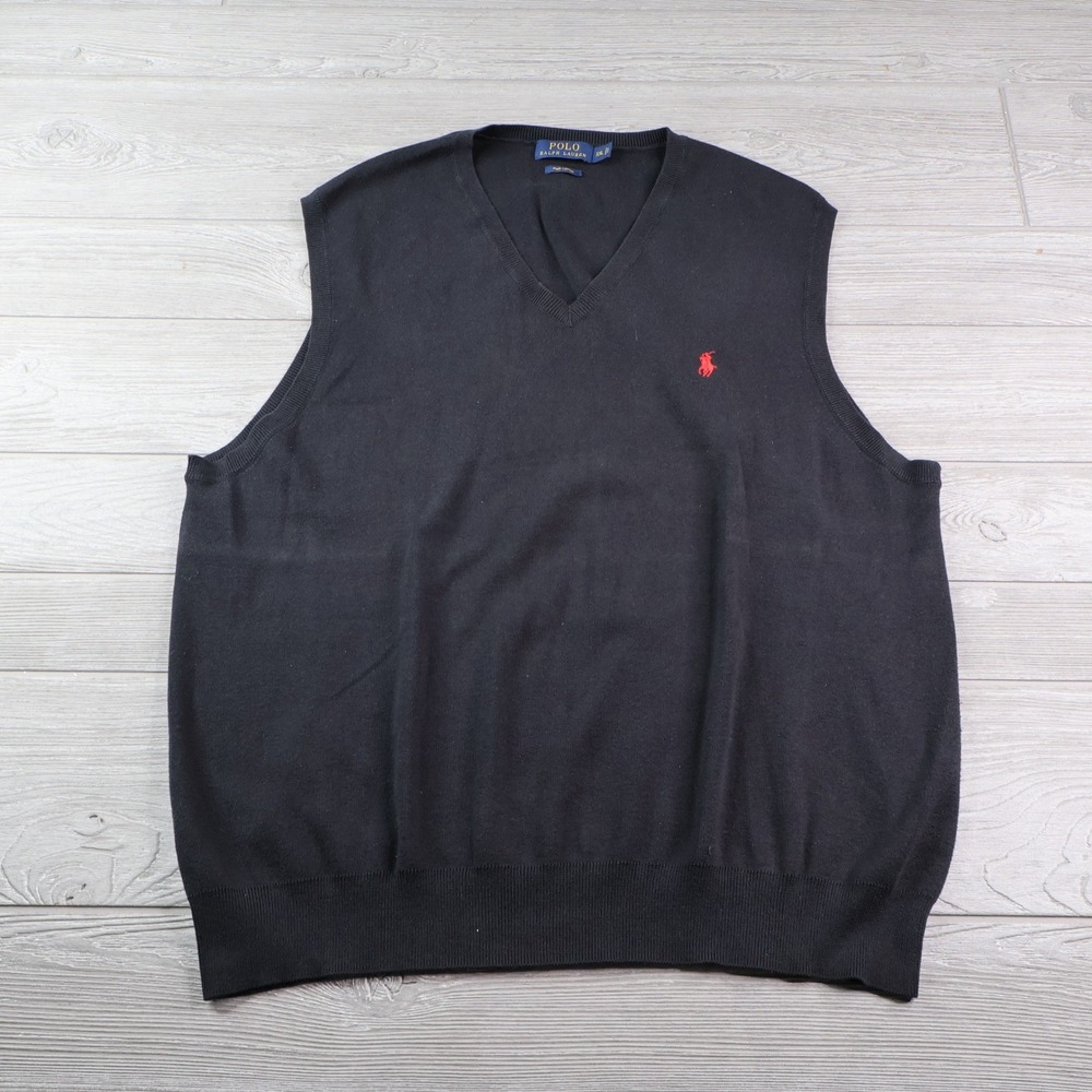 Polo Ralph Lauren Pima Cotton V-Neck Sweater Vest Men's XXL 2XL Black Red Pony